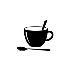 Silhouette of a Coffee Cup with Spoon and Stirring Stick