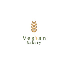 Minimalist Vegan Bakery Logo with Wheat Symbol and Green Text