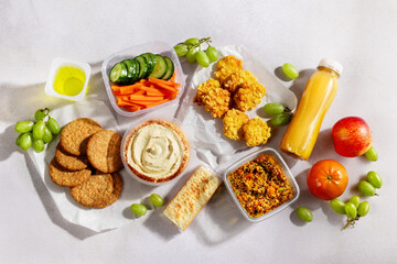 Premade gluten free supermarket ready meal top view. Quick food to eat on the go or for lunch break