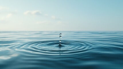 A single water droplet creates ripples on a calm surface, reflecting tranquility and the beauty of nature.