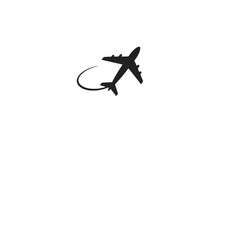 Black Airplane Silhouette With Trail on White Background