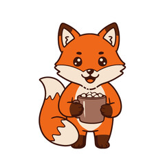 Adorable Cartoon Fox Holding a Cup of Hot Chocolate with Whipped Cream