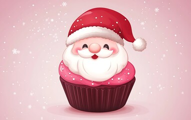 Cute Santa Cupcake, Festive Dessert, Holiday Treat, Background Pink