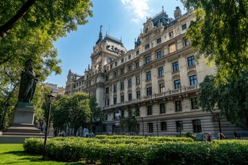 Fototapeta premium Novi Sad: City House and Svetozar Miletic Monument on Freedom Square - European Architecture