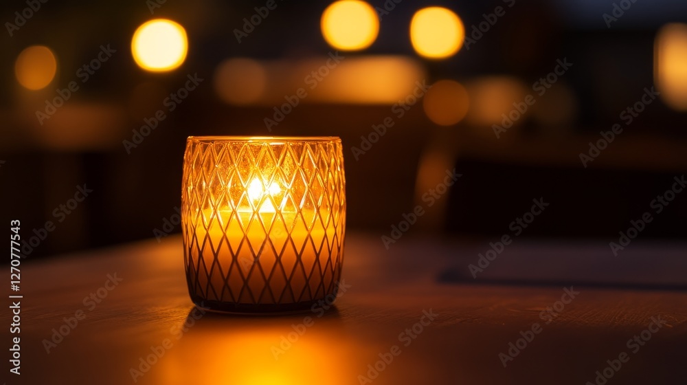 Wall mural Warm candlelight glowing softly on a table at dusk, creating a cozy ambiance outdoors