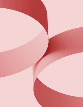 Two red circle strips intersect on a light pink surface