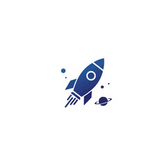 Blue Rocket Launching with Space Elements Icon Isolated on White Background
