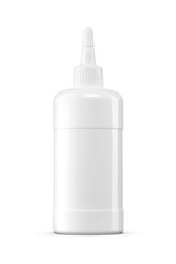 Glue in white plastic squeeze bottle isolated. Transparent PNG image.