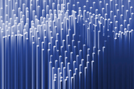 Abstract 3D rendering with vertical lines and square patterns in blue and white