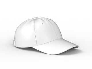 Blank white baseball cap mockup on isolated white background, 3D illustration