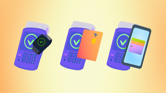 Illustrations of different payment methods with POS terminals