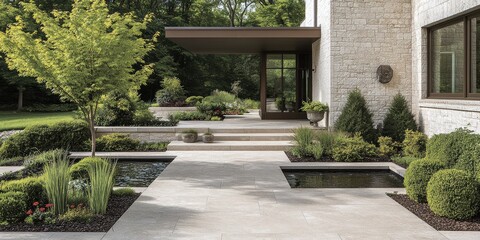 Modern Geometric Landscape Design with Lush Greenery

