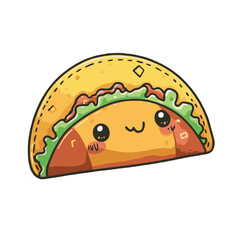 Sticker of a cute kawaii style taco on a white background