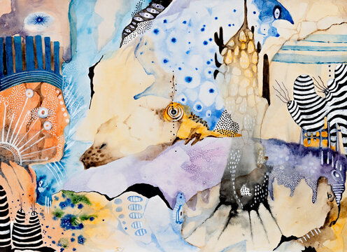 Abstract watercolor drawing inspired by the animal world