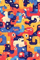 Colorful abstract creatures, playful design, vibrant background, for digital print