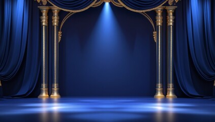 Blue navy golden ceremony award stage venue background.