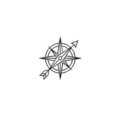 Black and White Compass Illustration With Arrow Hand on White Background