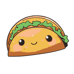 Sticker of a cute kawaii style taco on a white background