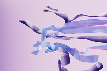 3D render of sculptural ribbons in purple and lavender hues creating a flowing composition
