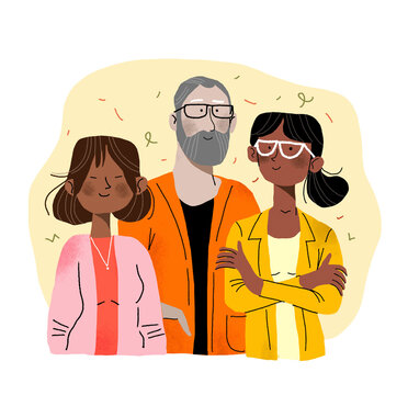 Illustration of diverse employees with friendly expressions looking at the camera
