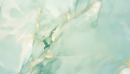 Turquoise, light green marble texture with gold veins, polished stone backgroung, soft, fluid surface
