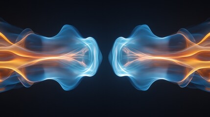 Obraz premium Abstract blue orange energy waves, dark background, digital art, website header