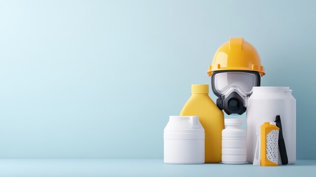 Safety equipment and protective gear with bottles and containers for industrial or laboratory use