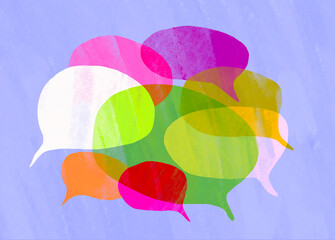 Multicolored speech bubbles on a bright background representing communication