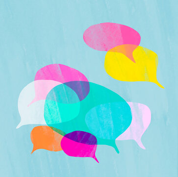 Multicolored speech bubbles on a bright background representing communication
