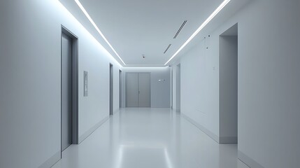 Obraz premium Empty modern hallway with doors and lighting. Interior design. Stock photo