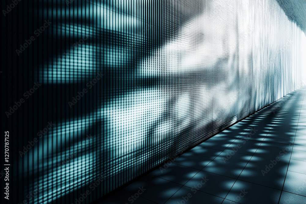 Wall mural abstract background with glass effect, 3d render. render of corrugated wall with overlay reflection 