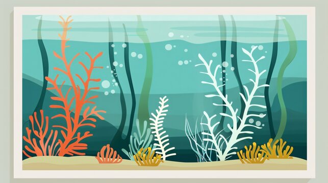 Green Algae, Brown Algae, Red Algae Flat Vector Illustrations