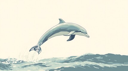 Dolphin jumping out of the sea with splashing water, illustration for books and prints