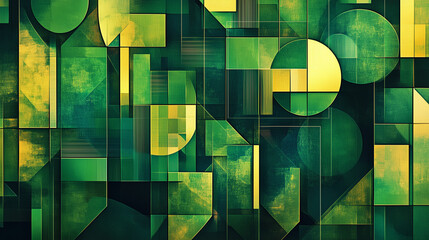 Abstract geometric patterns resembling graphs and bar charts, with shades of green and gold. Suitable for promoting financial growth, investment, or stability