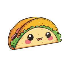 Sticker of a cute kawaii style taco on a white background