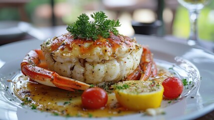 Delicious Gourmet Crab Dish with Lemon and Cherry Tomatoes