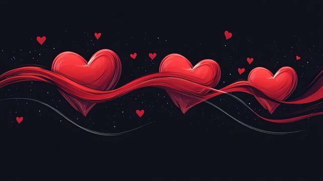 Three Hearts Flowing Mid-Air Vector Illustration