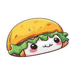 Sticker of a cute kawaii style taco on a white background