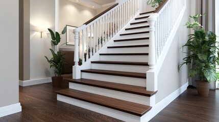 Elegant wooden staircase in modern home interior