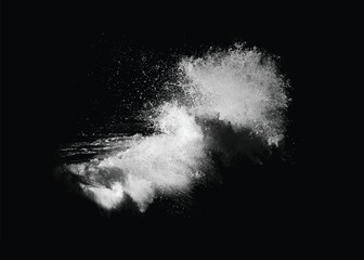Breaking ocean wave isolated on dark background. Surf wave. Black and white illustration	
