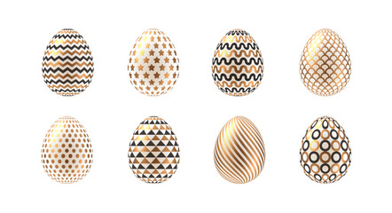 Set of Easter eggs with golden decor. Vector illustration.
