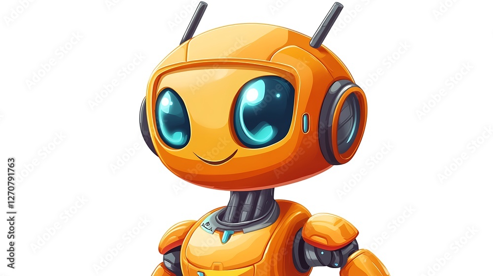 Aufkleber cute orange robot illustration on a white background for technology and animation projects