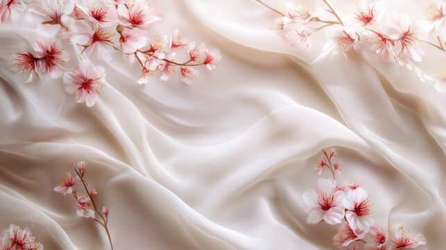 Soft Silk Background with Delicate Cherry Blossom Flowers