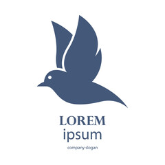 logo design of a flying dove flapping its wings