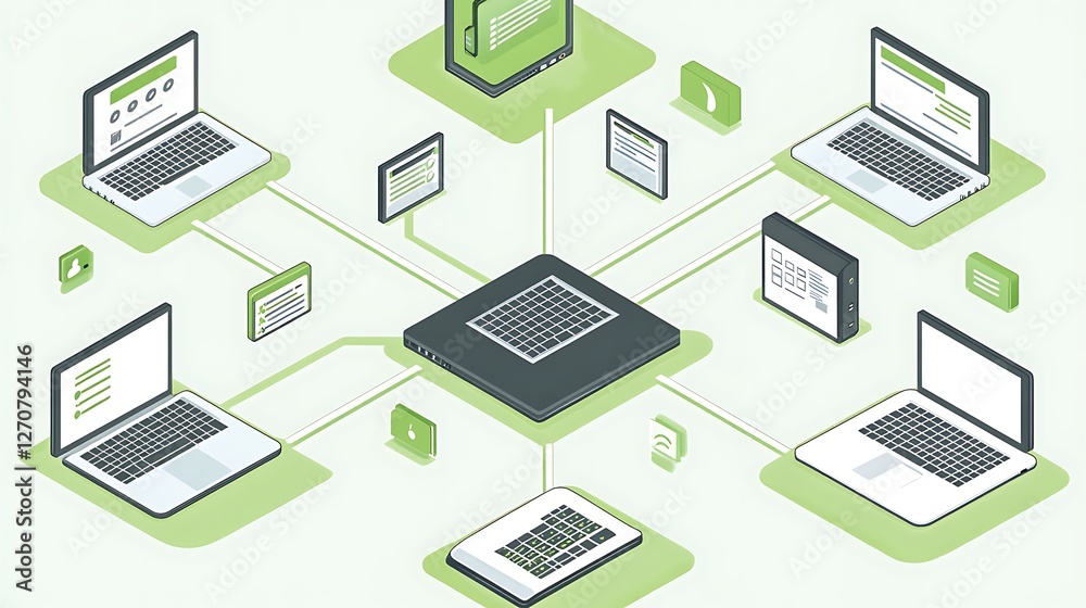 Aufkleber Network concept for business collaboration. Connected laptop computers and server. Use for IT solution