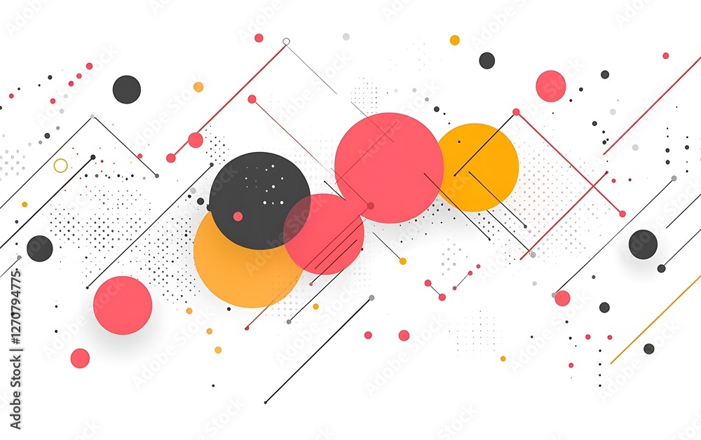 Wall mural abstract pattern with overlapping circles and geometric shapes over white background for digital art