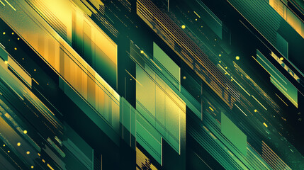Abstract geometric patterns resembling graphs and bar charts, with shades of green and gold. Suitable for promoting financial growth, investment, or stability