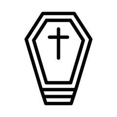 Obraz premium Coffin vector icon with cross in outline style. Editable stroke.