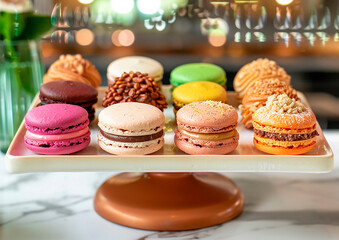 Obraz premium many colorful macaroons in box, arranged in a delightful display of vibrant hues