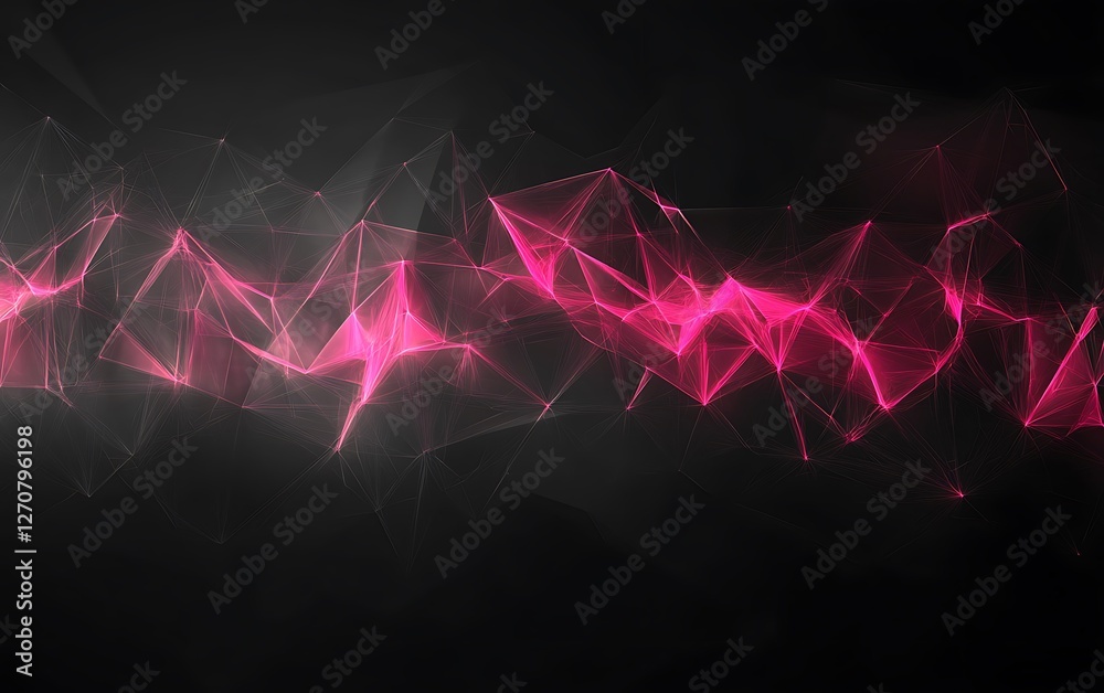 Poster Abstract polygonal network with pink glowing lines on black background for technology uses